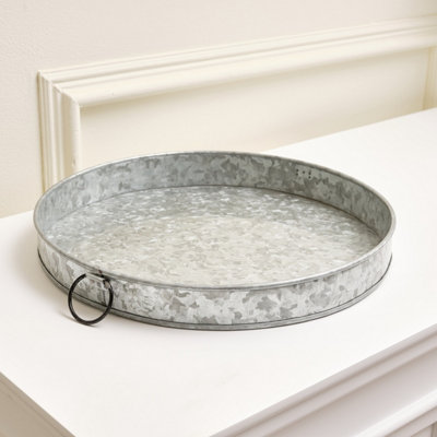 Melody Maison Rustic Galvanised Steel Silver Round Display Tray
