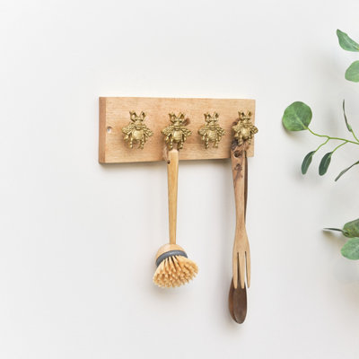 Melody Maison Rustic Gold Bumblebee Hooks on Wooden Base Price Comparisons | Compare The Build