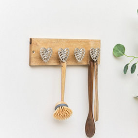 Melody Maison Rustic Silver Monstera Hooks on Wooden Base