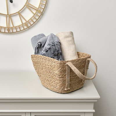 Melody Maison Rustic Woven Storage Basket with Handles - Large