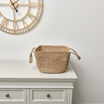 Melody Maison Rustic Woven Storage Basket with Handles - Large