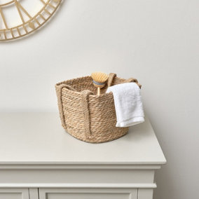 Melody Maison Rustic Woven Storage Basket with Handles - Medium