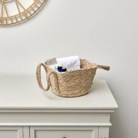 Melody Maison Rustic Woven Storage Basket with Handles - Small