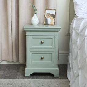 Melody Maison Sage Green Two Drawer Bedside Table - Daventry Sage Green Range