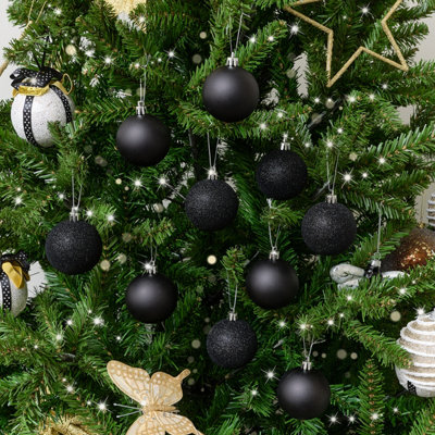 Melody Maison Set of 10 Mixed Glitter Black Baubles - 6cm