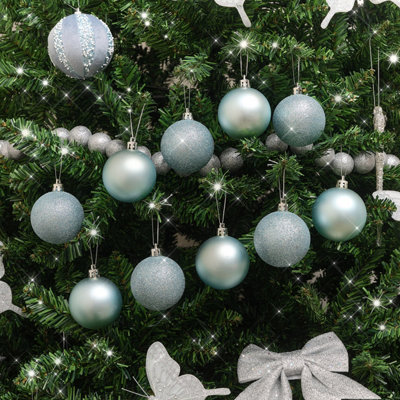 Melody Maison Set of 10 Mixed Ice Blue Glitter Baubles