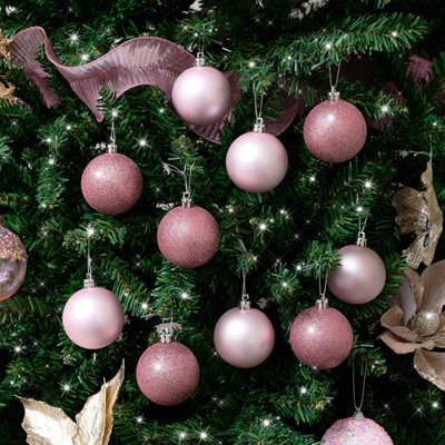 Melody Maison Set of 10 Mixed Pink Glitter Baubles