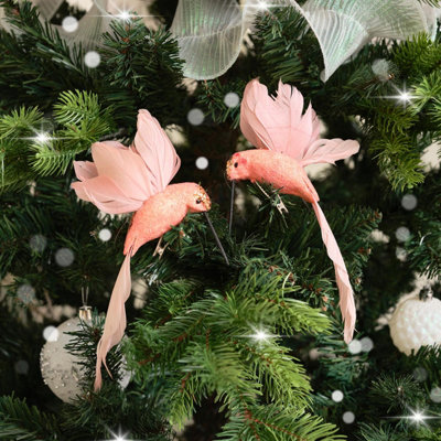 Melody Maison Set of 2 Pink Glitter Hummingbird Clips - 16cm