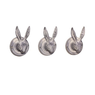 Melody Maison Set of 3 Antique White Hare Head Coat Hooks