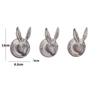 Melody Maison Set of 3 Antique White Hare Head Coat Hooks