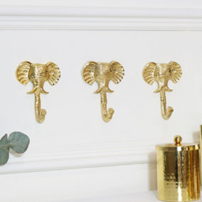 Melody Maison Set Of 3 Gold Elephants Head Wall Hooks