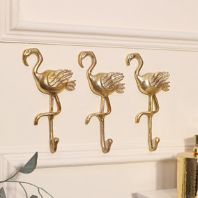Melody Maison Set of 3 Gold Flamingo Wall Hooks