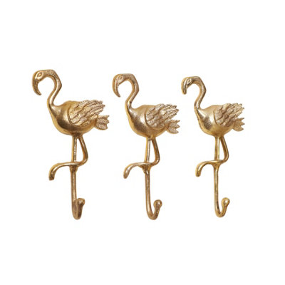 Melody Maison Set of 3 Gold Flamingo Wall Hooks DIY at B Q