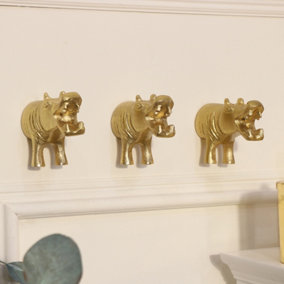 Melody Maison Set of 3 Gold Hippo Wall Hooks