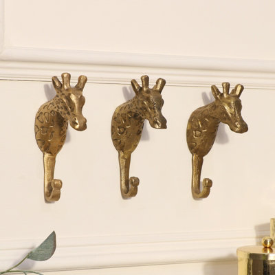 Melody Maison Set of 3 Gold Metal Giraffe Wall Hooks