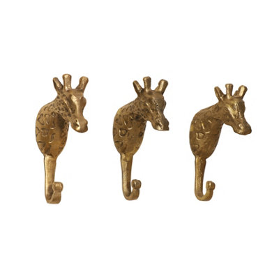Melody Maison Set of 3 Gold Metal Giraffe Wall Hooks