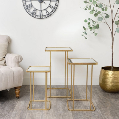 Melody Maison Set of 3 Gold Mirrored Square Side Tables