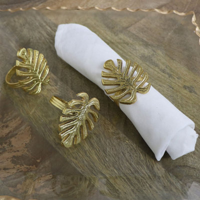 Melody Maison Set of 3 Gold Monstera Leaf Napkin Rings