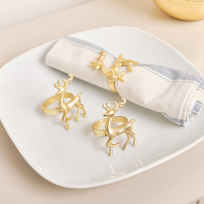 Melody Maison Set of 3 Gold Reindeer Napkin Rings