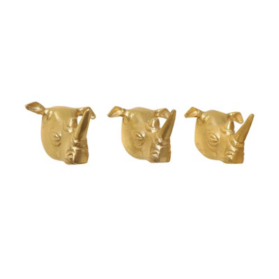 Melody Maison Set of 3 Gold Rhino Wall Hooks
