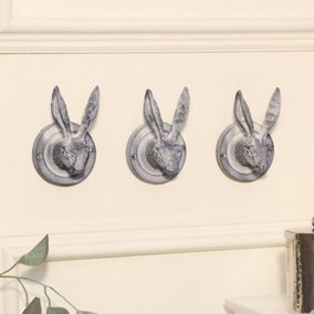 Melody Maison Set of 3 Grey Hare Head Coat Hooks