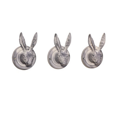 Melody Maison Set of 3 Grey Hare Head Coat Hooks