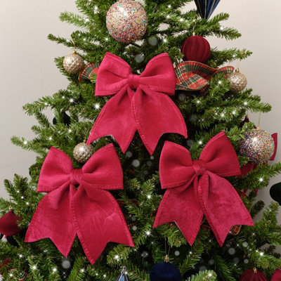 Melody Maison Set of 3 Large Dark Red Velvet Christmas Bows