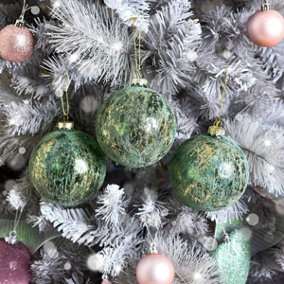 Melody Maison Set of 3 Large Round Green & Gold Glass Christmas Baubles - 10cm