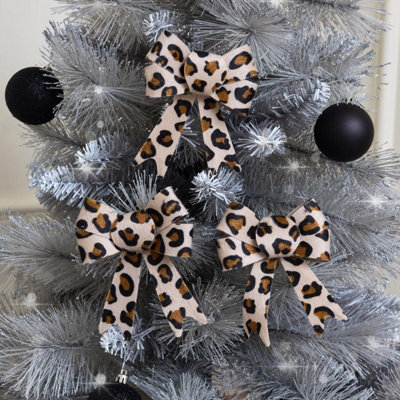 Melody Maison Set of 3 Leopard Print Christmas Bows - 13cm