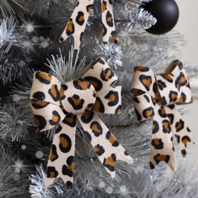 Melody Maison Set of 3 Leopard Print Christmas Bows - 13cm