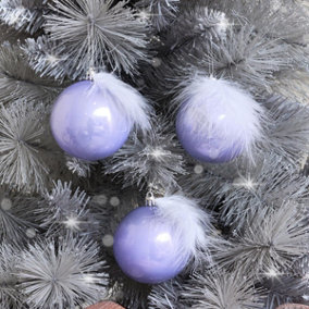 Melody Maison Set of 3 Pearlescent Lilac Feather Baubles - 8cm
