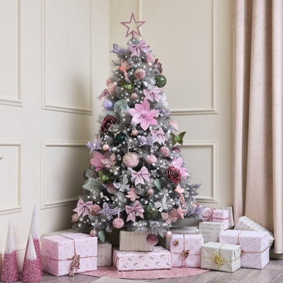 Melody Maison Set of 3 Pink Glitter Poinsettia Christmas Decorations - 24cm