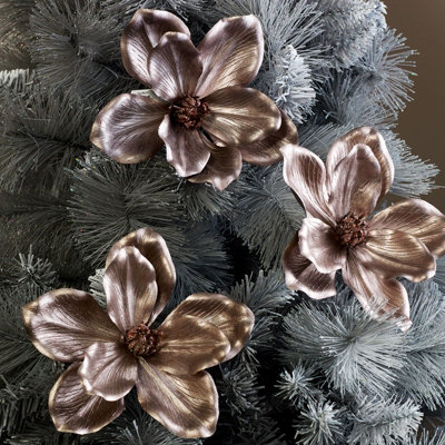 Melody Maison Set of 3 Rose Gold Pink Flower Christmas Decorations DIY at B&Q