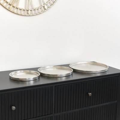 Melody Maison Set of 3 Round Silver Metal Trays