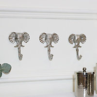 Melody Maison Set Of 3 Silver Elephant Head Wall Hooks