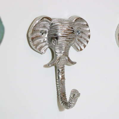 Melody Maison Set Of 3 Silver Elephant Head Wall Hooks