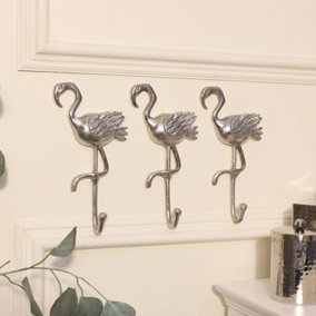 Melody Maison Set of 3 Silver Flamingo Wall Hooks
