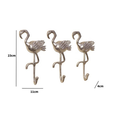 Melody Maison Set of 3 Silver Flamingo Wall Hooks