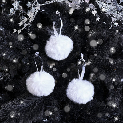 Melody Maison Set of 3 White Fur Christmas Baubles - 8cm