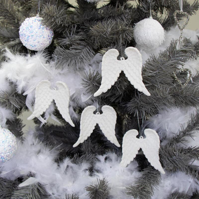 Melody Maison Set Of 4 White Glitter Angel Wings - 12cm