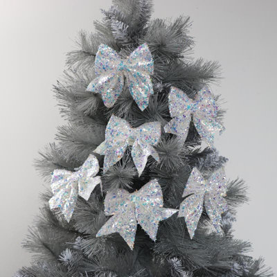 Melody Maison Set of 6 Iridescent White Christmas Tree Bows - 14cm Price Comparisons | Compare The Build