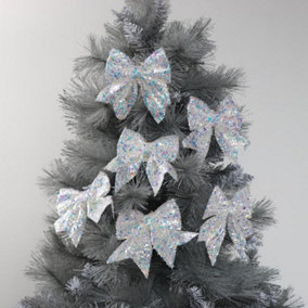Melody Maison Set of 6 Iridescent White Christmas Tree Bows - 14cm