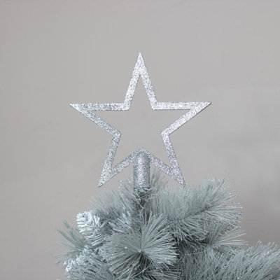 Melody Maison Silver Glitter Christmas Star Tree Topper - 20cm