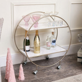 Melody Maison Silver & Marble Round Drinks Trolley