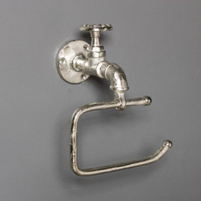 Melody Maison Silver Metal Tap Toilet Roll Holder - 19cm x 21cm