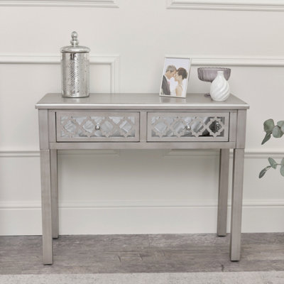 Melody Maison Silver Mirrored Lattice Console Table/Dressing Table ...
