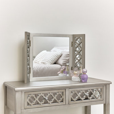 Melody Maison Silver Mirrored Lattice Triple Mirror - Sabrina Silver Range