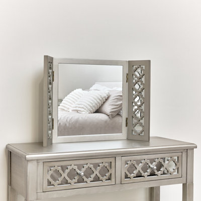 Melody Maison Silver Mirrored Lattice Triple Mirror - Sabrina Silver Range