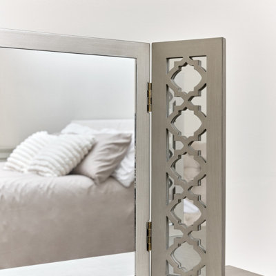 Melody Maison Silver Mirrored Lattice Triple Mirror - Sabrina Silver Range