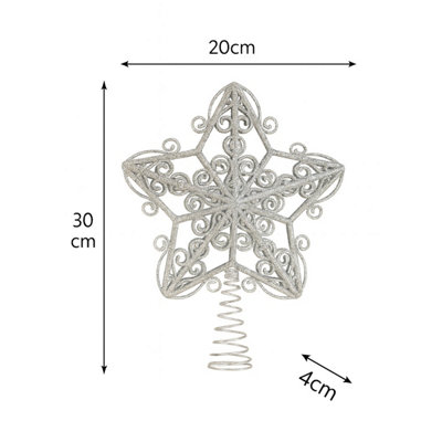 Melody Maison Silver Ornate Glitter Star Christmas Tree Topper